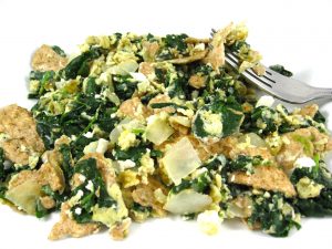 Matzo Brei with spinach, garlic and onions photo 1