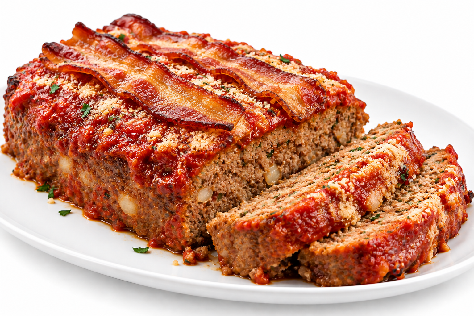 The BEST Skinny Bacon Topped Italian-Style Meatloaf